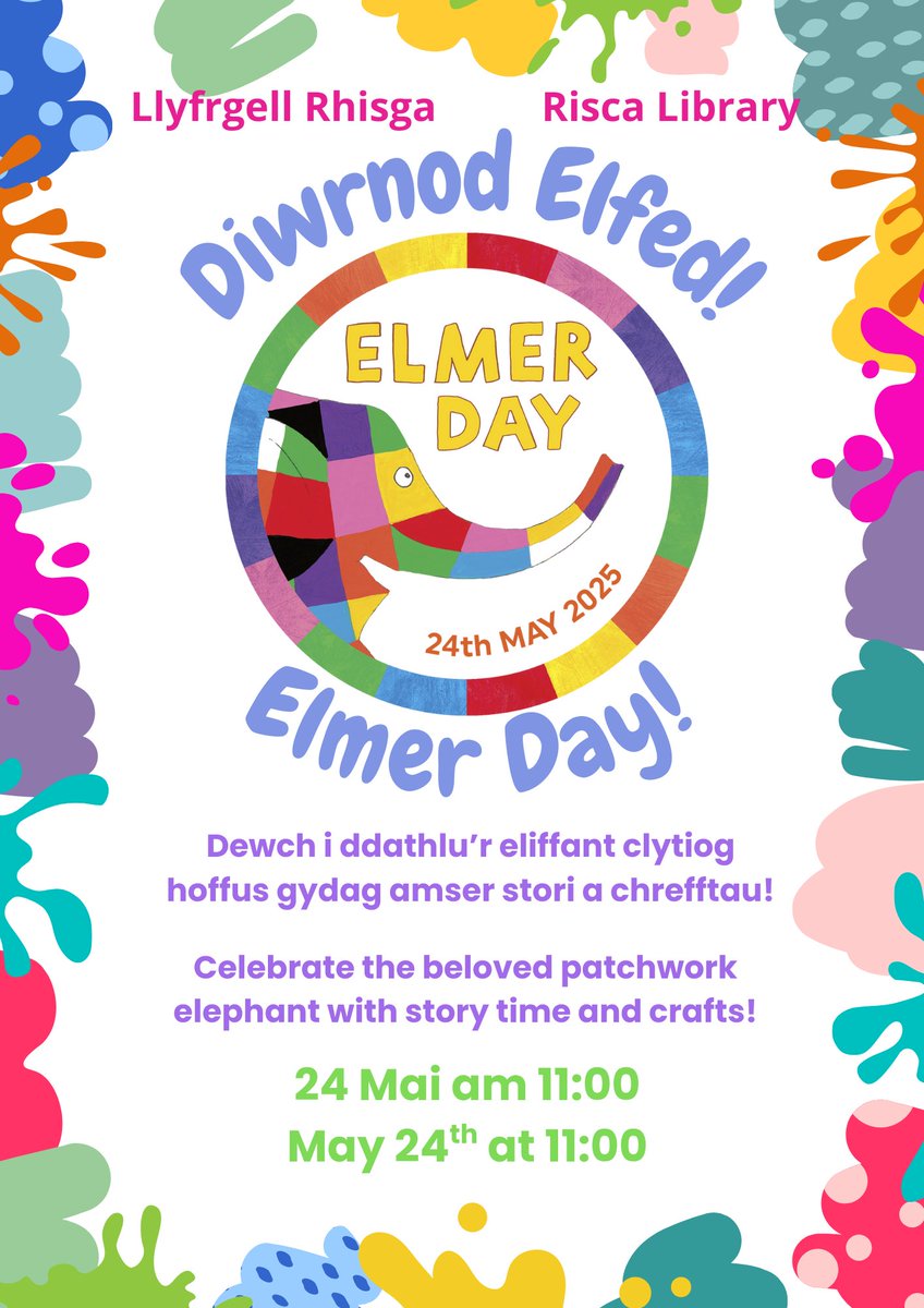 RiscaLibrary's tweet image. Dydd Sadwrn - am 11:00yb
Saturday - at 11:00am
🐘