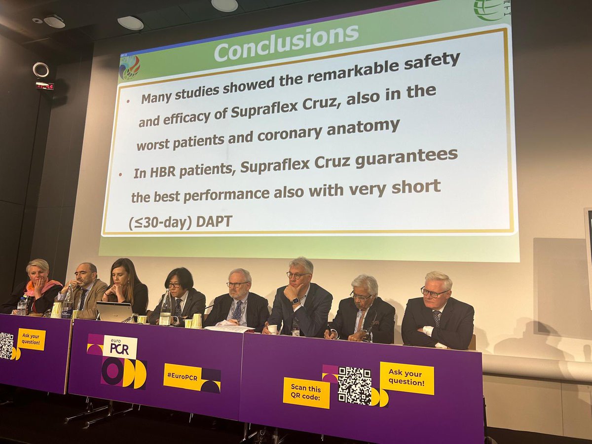 IberiaSmt's tweet photo. Excelente sesión contando con reputados cardiólogos intervencionistas de España en el panel, como @belcid7 y @RaulmorenoMD sobre los excelentes resultados de #SUPRAFLEXCRUZ en pacientes en diferentes escenarios clínicos complejos, como HBR pooled análisis (#FIRETRIAL, #CRUZHBR, #COMPARE6080), Octogenarios, diabéticos, etc, y el soporte cada vez más claro de este stent para un régimen acortado de DAPT