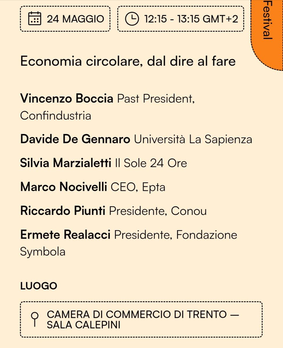 Sabato 24 al Festival Economia Trento per parlare di #economiacircolare. Perché l'Italia è una superpotenza nell'economia circolare. Anche se pochi lo sanno. <a href="/economicsfest/">Festival Economia Trento</a> <a href="/sole24ore/">IlSole24ORE</a>