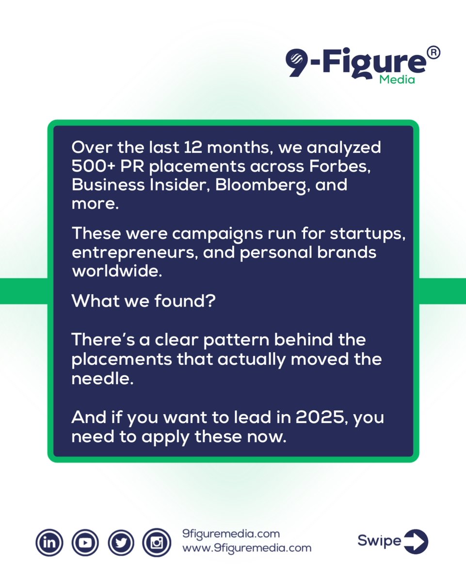 9FigureMedia's tweet image. We didn’t guess.

We studied 500 media placements to find out what actually works in 2025.

If you&apos;re a founder, entrepreneur, or personal brand aiming for next-level visibility, this is your new blueprint. 🧵👇

#9FigureMedia #PRThatWorks &quot;Ryan Clark&quot; Norm Rubio &quot;George Wendt&quot;