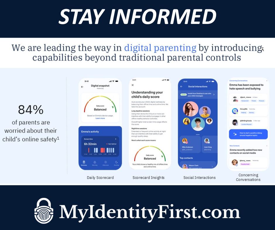 84% of parents worry about their child's online safety.
My Identity First offers digital parenting capabilities beyond traditional parental controls. Stay informed about your child's online habits. 
 
Start 🤩NO RISK Trial at myidentityfirst.com with 💲0 today.