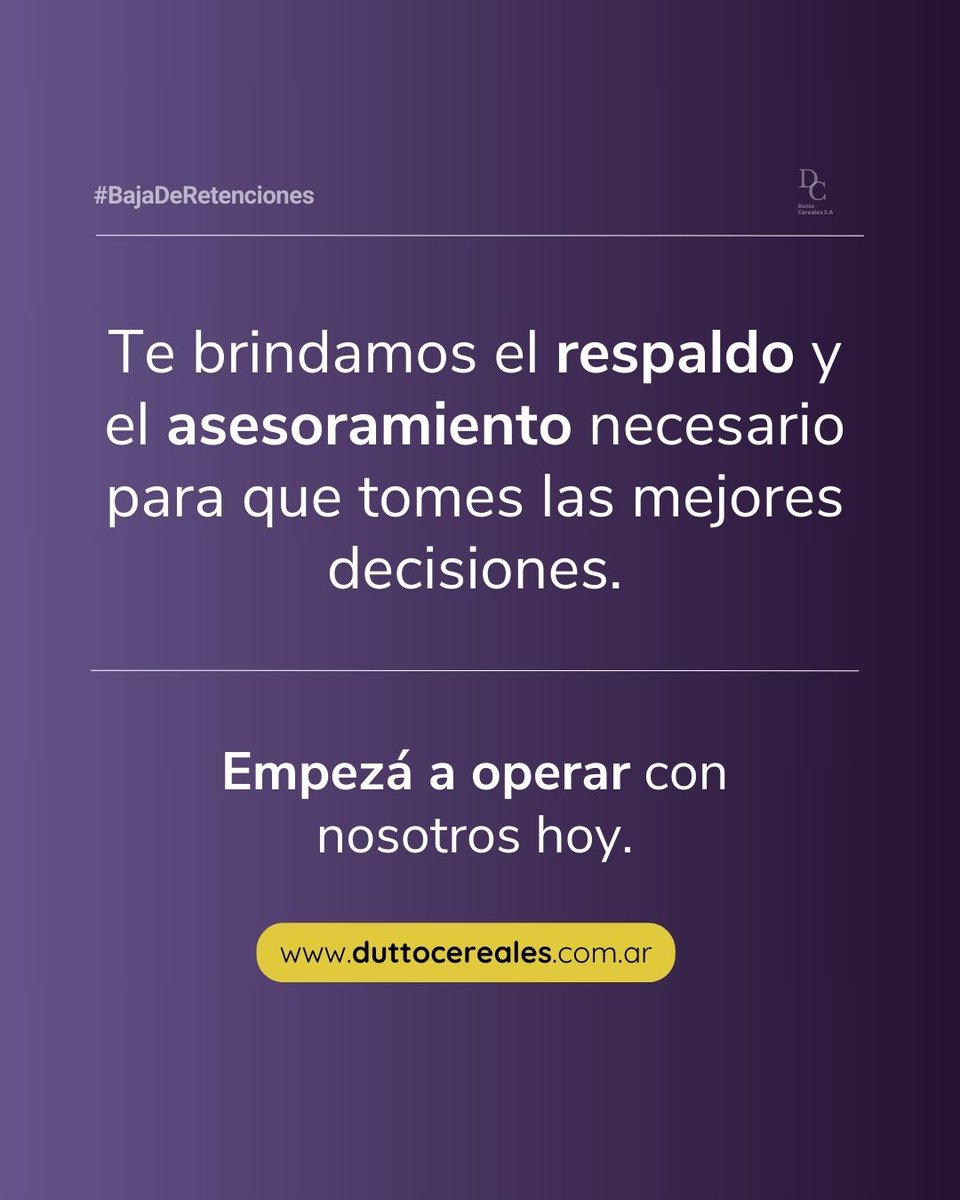 📉 Retenciones más bajas para trigo y cebada hasta marzo 2026 🌾

Aprovechá este escenario con asesoramiento personalizado.

📲 Contactanos y planificá tu próxima operación con Dutto Cereales. 
📞 Consultanos al +54 9 3424 22-6188