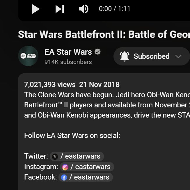 A7ZATRU's tweet image. The Battlefront 2 Battle of Geonosis Trailer has just hit 7 million views! 

The Rise of Skywalker Trailer is approaching 10 million.
Lot of people commenting on the old Battlefront trailers this past week driving up the views again.