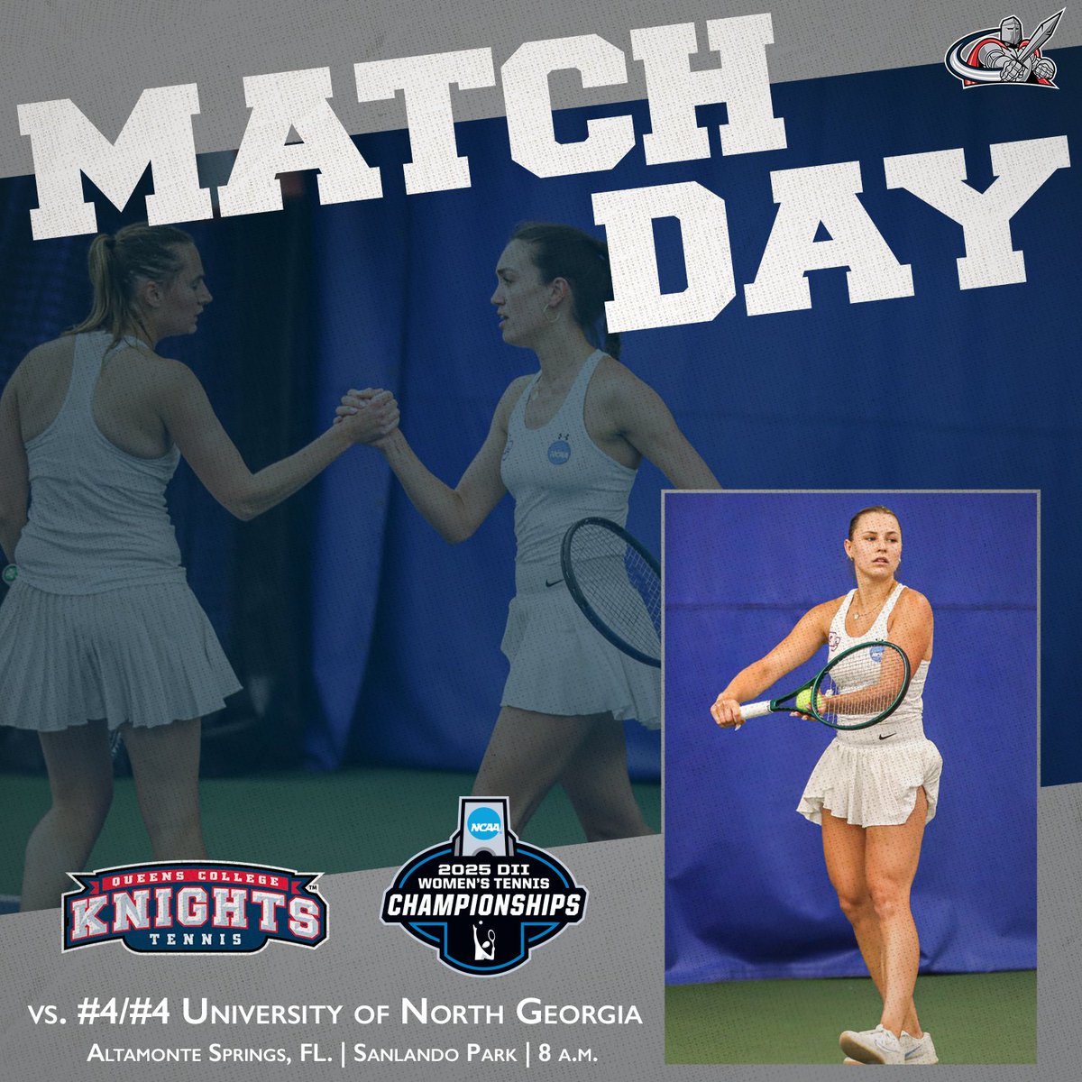 QCKnights's tweet image. ๐๐๐๐๐ ๐๐๐โ๏ธ#13 seed Women's Tennis matches up against #4 seed @UNG_Nighthawks in the @NCAADII Women's Tennis First Round Match at Sanlando Park! #knightnation
๐: tinyurl.com/yte6l42k