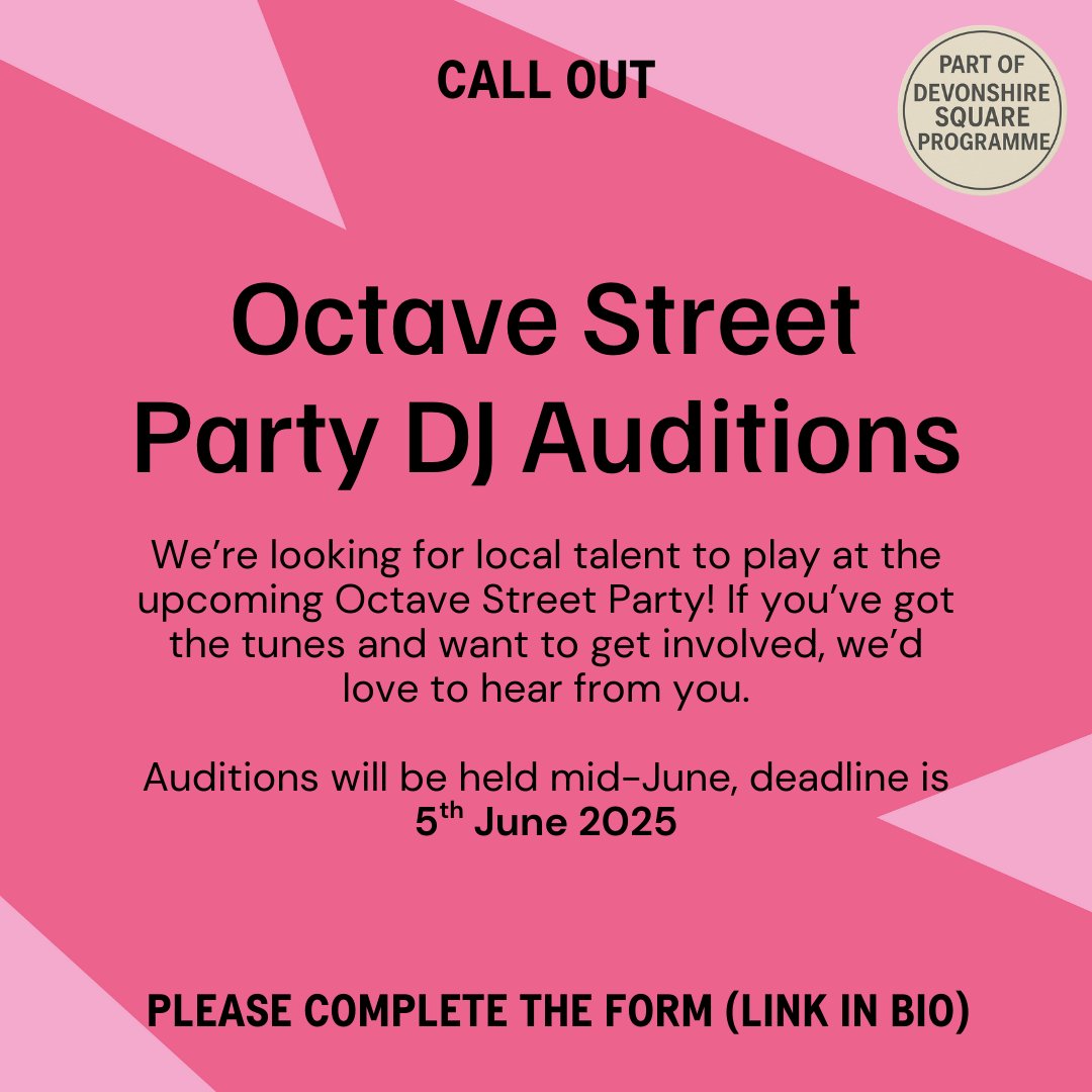 Calling all Enfield DJs! 🎧🎵🎶

We’re on the lookout for local talent to bring the vibes to this year’s Octave Street Party. 

Auditions will take place mid-June and the deadline to apply is 5th June 2025.

Fill out the form via the link in bio to apply: bit.ly/437tCCt