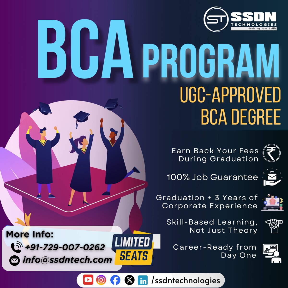 ssdntechnologie's tweet photo. 🎓 BCA Program That Transforms Your Future! 💼
🔹 100% Job Guarantee | 🔹 100% ROI | 🔹 Graduate at Zero Cost
🔗 Enroll Now: https://t.co/qlVwsgSbvv
#BCAProgram #CorporateLearning #12thResults #EarnWhileYouLearn #SSDNTech #CareerSuccess #Growth #LearnAndGrow #GrowthMindset https://t.co/TSpfURNZSi