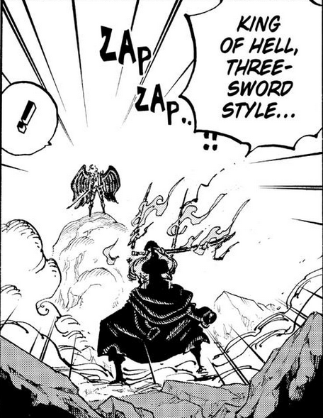 #ONEPIECE1149 
Regarding Gaban's haki (Adv CoC?), it looks similar to what we saw in Zoro vs. King—not thick, but still similar. So it's hard to confirm whether it's adv CoC or not; we'll have to see more. 
The haki, however, comes from his axe, similar to Zoro in this scene: