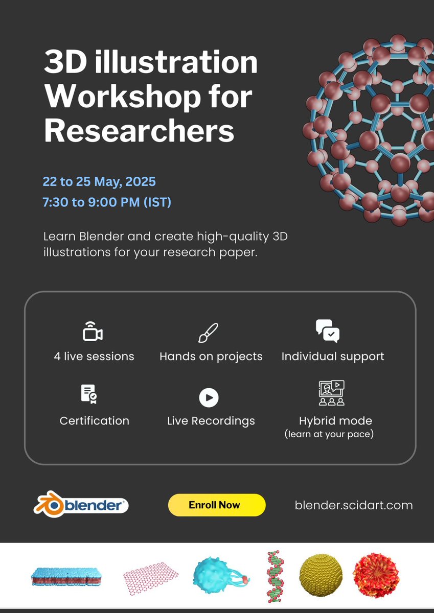 Blender workshop for scientists!
starting tomorrow.
Few seats left!
register now: blender.scidart.com