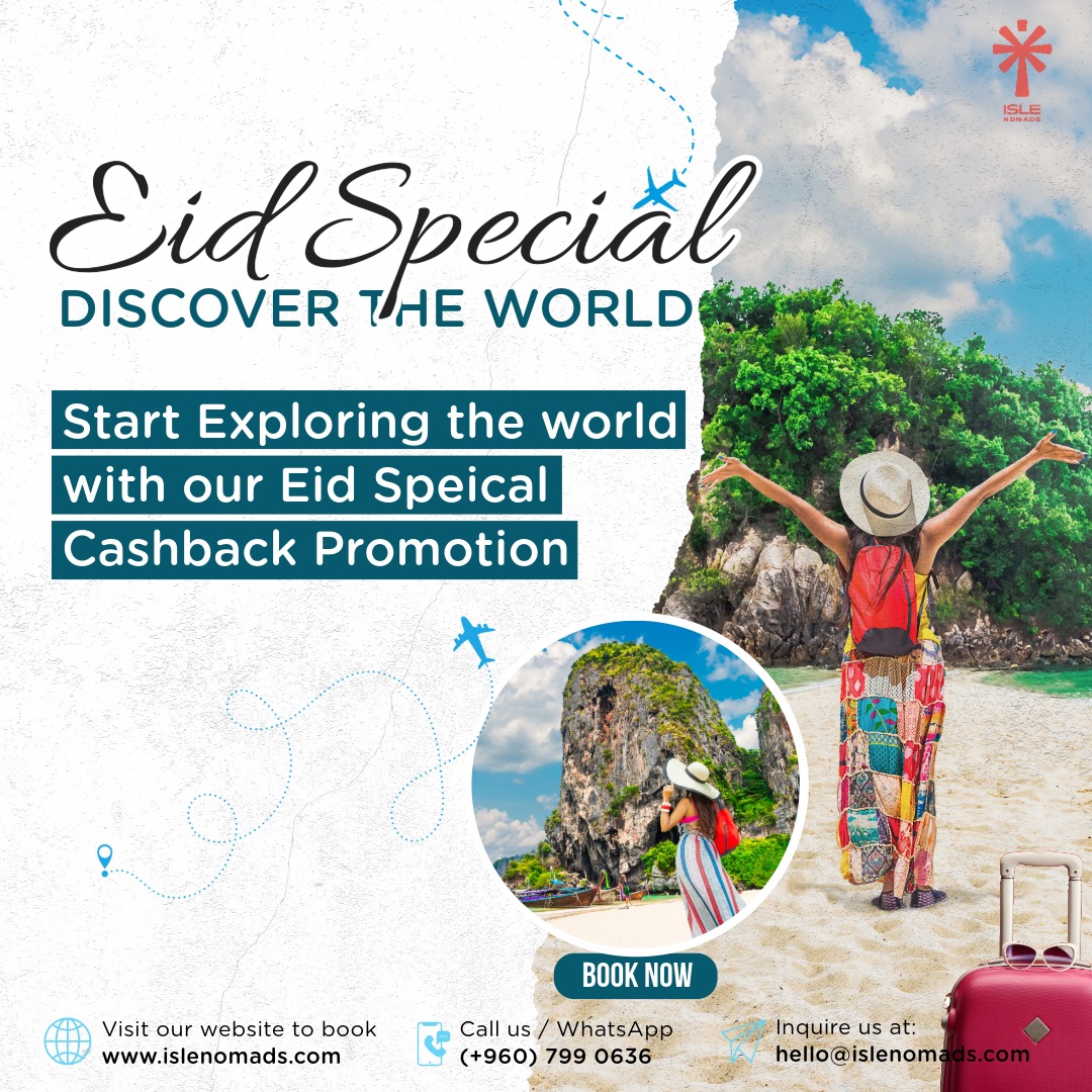 ✨✈ EID SPECIAL CASHBACK PROMO! ✈✨

Celebrate Eid with an adventure &amp; win BIG! 🌍💸 Book your next trip with us and stand a chance to get:

🥇 50% Cashback – 1st Prize
🥈 30% Cashback – 2nd Prize
🥉 20% Cashback – 3rd Prize

📅 Booking Period: 21st May– 30th June
🛫 Travel