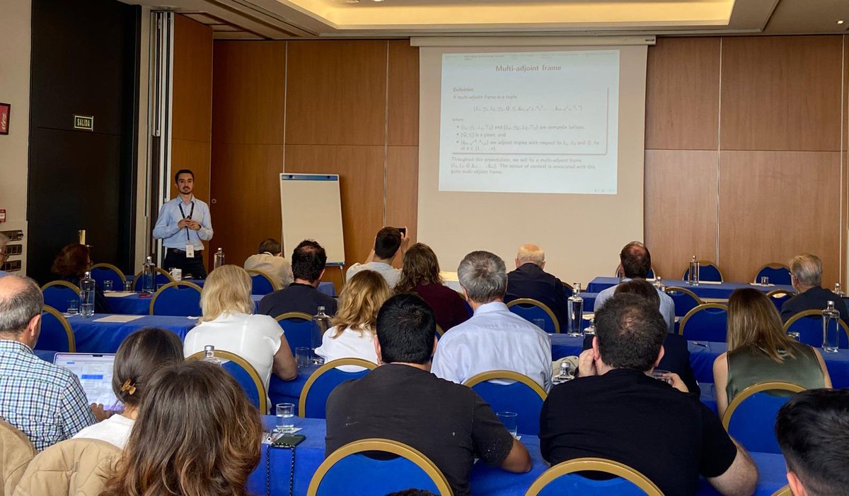 ESCIMconference's tweet photo. Kicking off the special session "Recent Trends in Knowledge Representation and Modelling" at #ESCIM2025: Samuel Molina from @univcadiz presents "Vertical Sum of Concept Lattices via Bonds." Great insights into #FormalConceptAnalysis #KnowledgeRepresentation #Mathematics https://t.co/id3TPgjklr