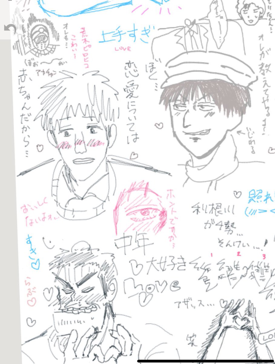 結構昔に一応たーぼさんと有賀と西条描いてるんだよなあ…しかもこの時点で四男も描いてるからメロついてたんだね。今は西条の描き方だいぶ変わりましたが。これが初描きでしたね