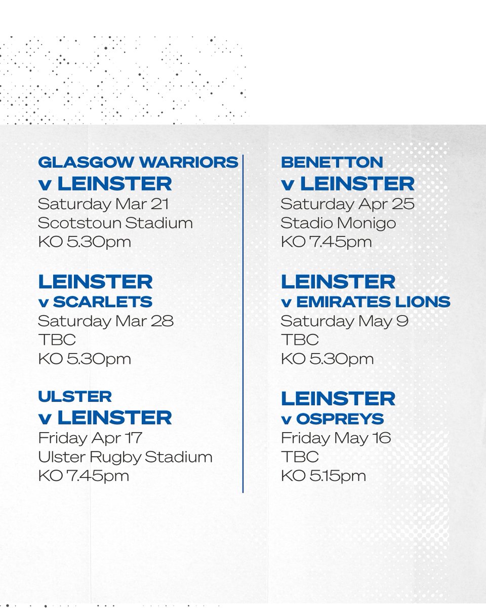 Leinster Rugby (@leinsterrugby) on Twitter photo The 2025/26 <a href="/URCOfficial/">BKT United Rugby Championship (URC)</a> fixtures ๐
๐ฅ
๐ฐ Read about the key dates here ๐ bit.ly/4mxDcGv
#NeverLessThanEverything The 2025/26 <a href="/URCOfficial/">BKT United Rugby Championship (URC)</a> fixtures ๐
๐ฅ
๐ฐ Read about the key dates here ๐ bit.ly/4mxDcGv
#NeverLessThanEverything