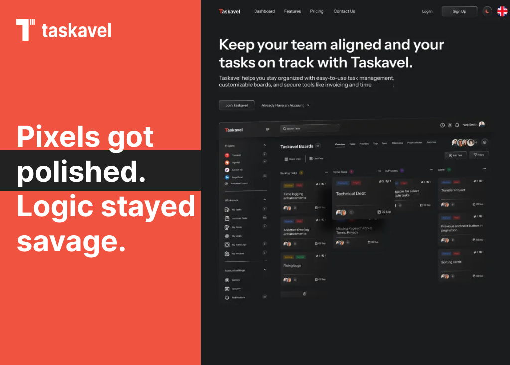 taskavel's tweet image. Redesigned the site.
Fought with Figma. Won.
Argued about one button shadow for 3 hours. 
Worth it.
The new Taskavel landing is up.
It loads like lightning ⚡
Reads like a dev’s brain 🧠
And yes — it scrolls just right.
👉 taskavel.com

#Taskavel #Saas #SaasTools