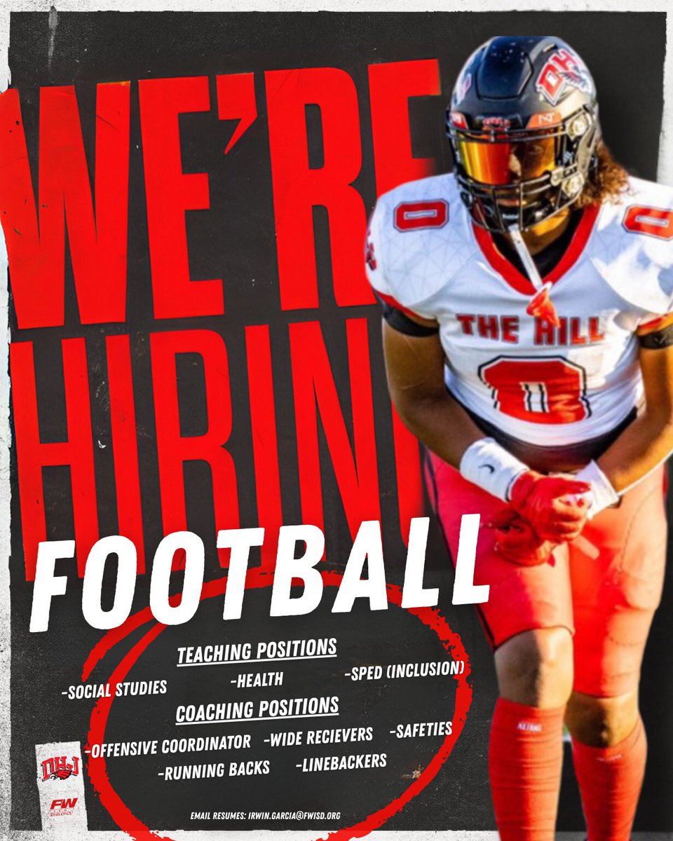 Irwin Garcia, M.Ed. (@dhj_coachg) on Twitter photo We’re hiring <a href="/DHJ_Football/">Diamond Hill-Jarvis Football</a>! Come be apart of the next historic turnaround!!!
Hardworking kids, supportive community, great administration.
Email resumes to Irwin.Garcia@FWISD.org
<a href="/Matt_Stepp817/">Matt Stepp</a> <a href="/Gosset41/">Brian Gosset</a> <a href="/RonMurrayJr/">𝐑𝐨𝐧 𝐌𝐮𝐫𝐫𝐚𝐲</a> <a href="/swaggarly/">Charles Baggarly</a> We’re hiring <a href="/DHJ_Football/">Diamond Hill-Jarvis Football</a>! Come be apart of the next historic turnaround!!!
Hardworking kids, supportive community, great administration.
Email resumes to Irwin.Garcia@FWISD.org
<a href="/Matt_Stepp817/">Matt Stepp</a> <a href="/Gosset41/">Brian Gosset</a> <a href="/RonMurrayJr/">𝐑𝐨𝐧 𝐌𝐮𝐫𝐫𝐚𝐲</a> <a href="/swaggarly/">Charles Baggarly</a>