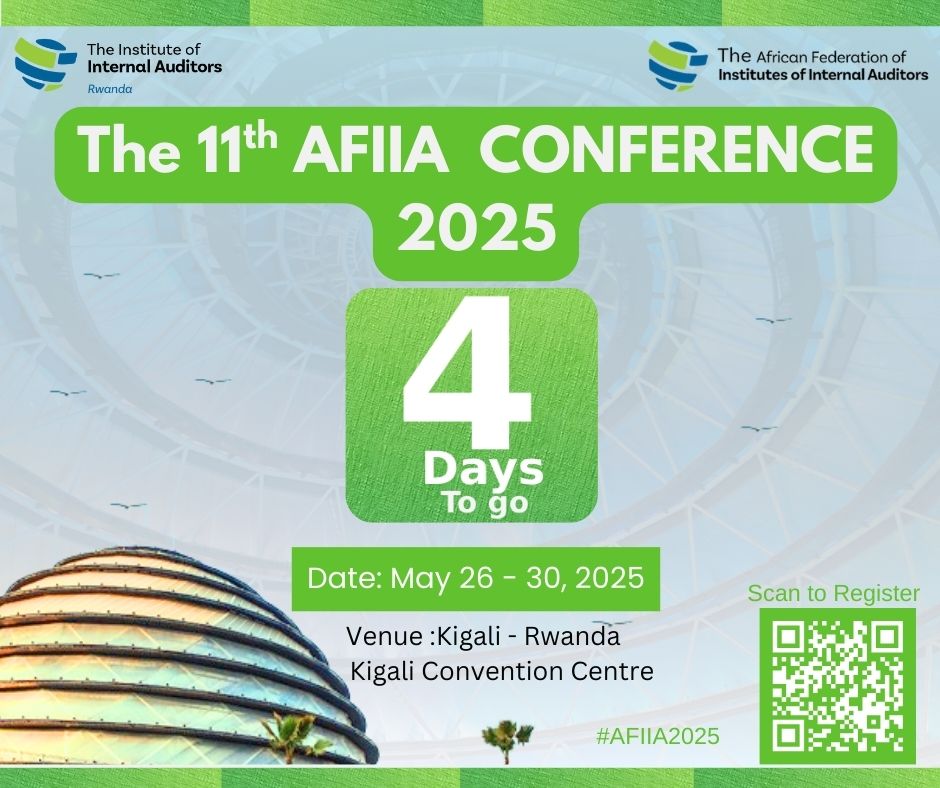 ⏳ Only 4 Days to Go! 
Africa’s biggest Internal Audit event lands in Kigali! 
Join the 11th AFIIA Conference 2025 at Kigali Convention Centre – Don’t Miss Out,
 Register NOW:iiarwanda.rw/afiia-2025🚀
#AFIIA2025 #InternalAudit <a href="/mkombozik/">Mkombozi Karake</a>
<a href="/dukundaneaima/">The voice</a>
<a href="/RKRutuku/">Richard K. Rutuku</a>
<a href="/AFIIA_AFRICA/">AFIIA_AFRICA</a>