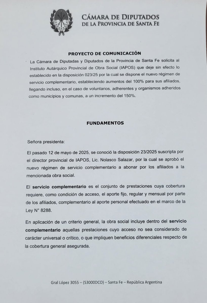 PaloOliver's tweet photo. Junto a Carlos del Frade y Claudia Balague presentamos un Proyecto para que el IAPOS deje sin efecto el incremento del servicio complementario para los afiliados a la obra social.
Dicho incremento desproporcionado acumula 900% desde noviembre del 2023 https://t.co/ybTD89KDB8