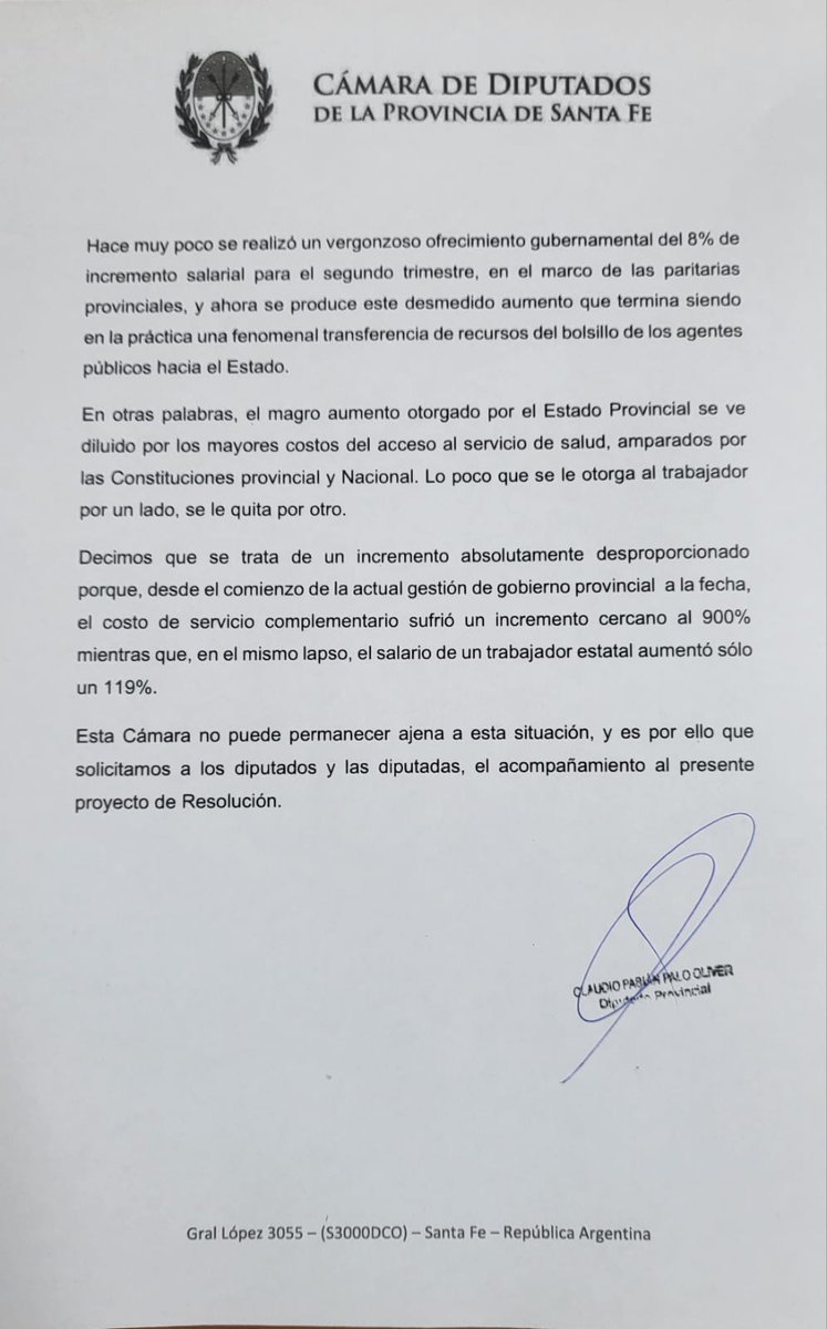 PaloOliver's tweet photo. Junto a Carlos del Frade y Claudia Balague presentamos un Proyecto para que el IAPOS deje sin efecto el incremento del servicio complementario para los afiliados a la obra social.
Dicho incremento desproporcionado acumula 900% desde noviembre del 2023 https://t.co/ybTD89KDB8