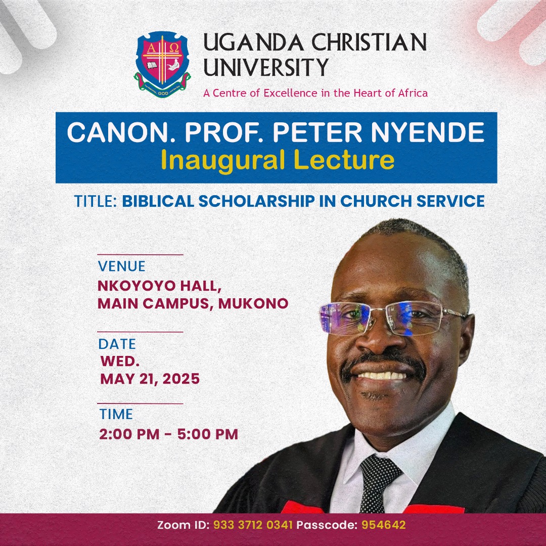 Watch Professor Peter Nyende's Inaugural Lecture on "Biblical Scholarship in Church Service" NOW via YouTube: youtube.com/live/SDABnm-PO…