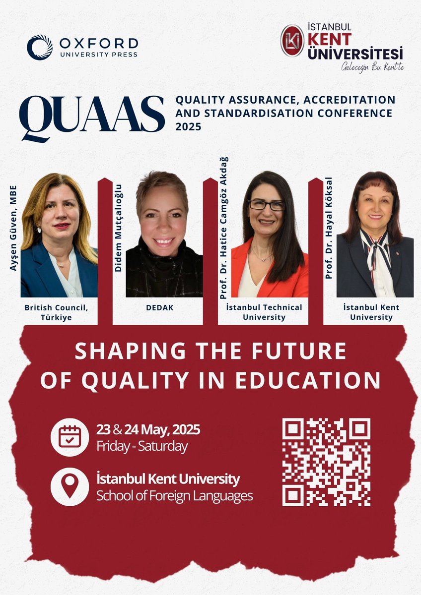 trBritish's tweet image. 📢 Our Education Director @AysenGuven1, MBE will be delivering a plenary session at the 3rd Annual QUAAS Conference, hosted by @istanbulkentedu in collaboration with @oxunipress on 23 May.