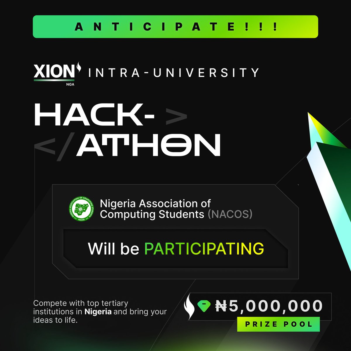 XION Nigeria ๐ณ๐ฌ (@xion_nigeria) on Twitter photo We're excited to announce that the Nigeria Association of Computing Students (NACOS), the largest and most organized student body in Africa, representing over 1 million members across more than 250 tertiary institutions will be participating in our upcoming Intra-University We're excited to announce that the Nigeria Association of Computing Students (NACOS), the largest and most organized student body in Africa, representing over 1 million members across more than 250 tertiary institutions will be participating in our upcoming Intra-University