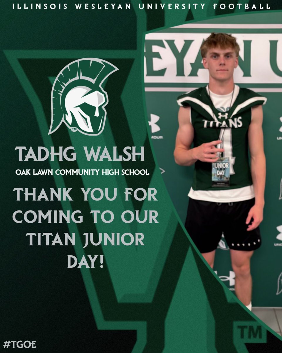 tadhgw00's tweet photo. Had a great time last week @IWUTitanFball loved hearing about to culture and walking around campus. Thank you @CoachFlood1 

@EDGYTIM @CoachBigPete @PrepRedzoneIL @OLCHS_football https://t.co/7X03hQKXMU