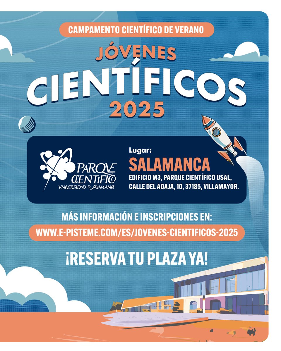 🧪 ¡Este verano la ciencia será una aventura! Campamento Jóvenes Científicos 2025 

🔭 Espacio 
🌱 Medioambiente 
🧠 Neurociencia, 
💡 Energía y más.
 
📅 30 junio – 1 agosto | Salamanca.
 
Inscripciones hasta el 30 mayo
Más info en: e-pisteme.com/es/jovenes-cie…