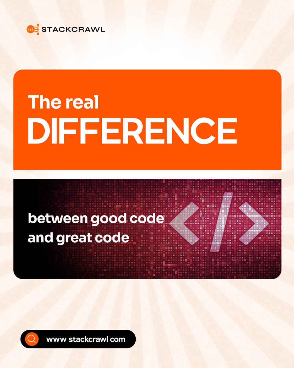 Stackcrawl's tweet image. The real difference between good code and great code?
Good code works.
Great code grows — clean, testable, and easy to scale.
Messy code might ship fast, but it won’t last.
Want better code?
Let's talk
#CleanCode #CodeMatters