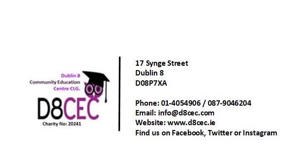 D8CEC's tweet photo. Registrations for September 2025!
If anyone is interested in free part time courses you can contact us here in D8CEC by calling 0879046204 or drop in to the Centre Monday to Thursday 10am – 2pm. https://t.co/RqDj8t3hNG