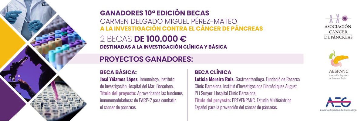 📢📢📢 Anunciamos a los  ganadores de la X Edición de las Becas Carmen Delgado/Miguel Pérez-Mateo contra el Cancer de Páncreas 🏅🏅🏅!!!!  <a href="/ACanPan/">ACanPan</a> <a href="/AESPANC/">AESPANC</a> <a href="/aegastro/">Aegastro</a>