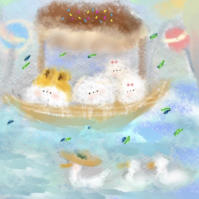Helloバナバニーバナバニーのお散歩路#イラスト水彩油彩鉛筆 #犬猫うさぎ 