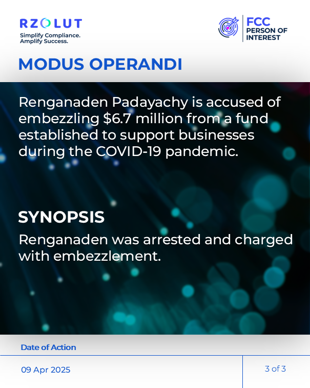 RzolutL's tweet image. On April 9, 2025, Renganaden Padayachy was arrested as part of an investigation into the alleged embezzlement of funds from the Mauritius Investment Corporation. The funds were intended to support companies affected by economic impact of COVID-19 pandemic. 

#pep #adversemedia