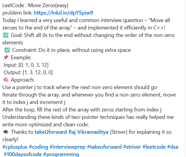 SHIVAM_012_'s tweet photo. i cant write more because of limit. i already posted in linkedin. and here share screenshots as well. thank you @takeUforward_ https://t.co/3cOkfJeOLN
