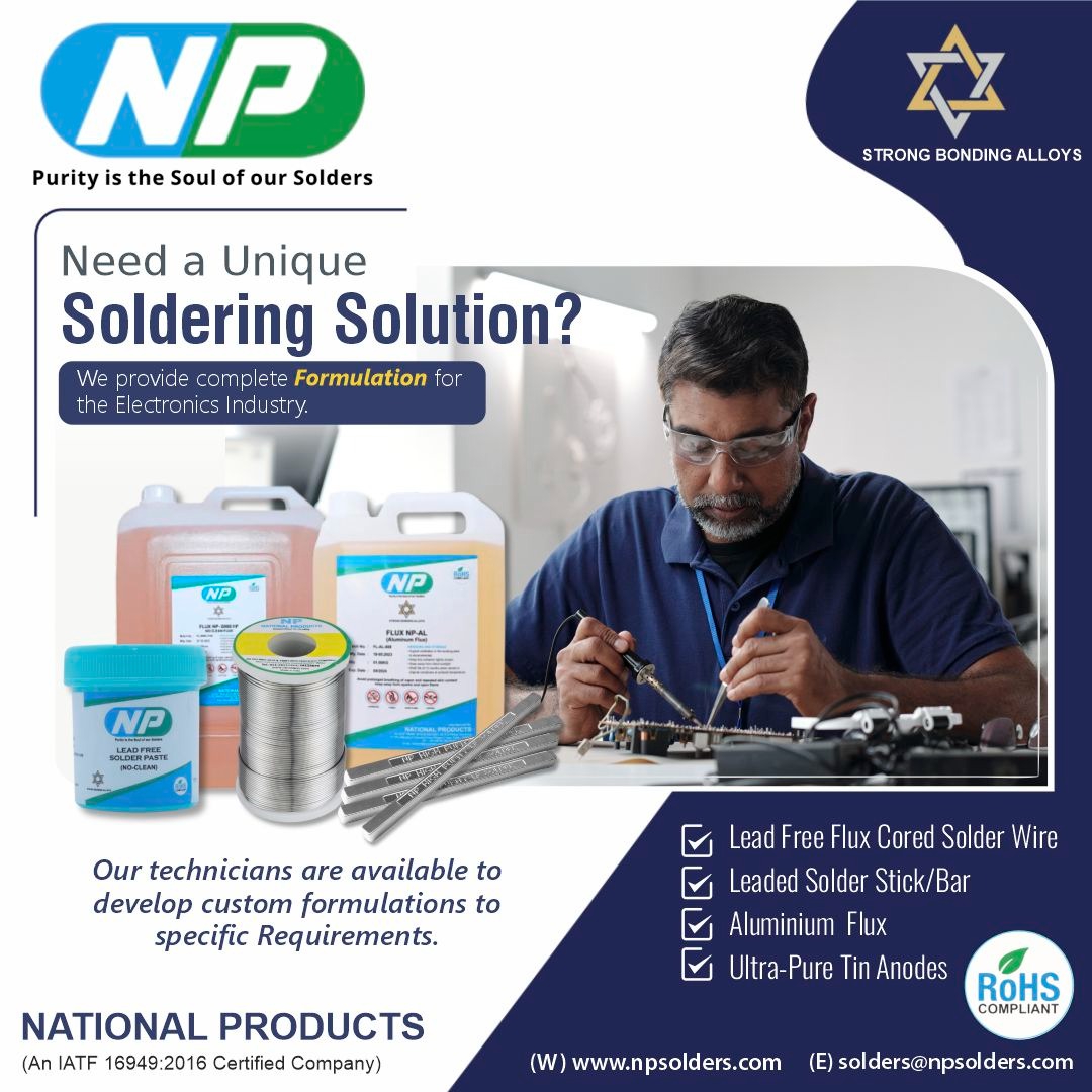 NationalPr80407's tweet image. Purity is the soul of our solders.
Strong bonds. Trusted formulations.
Need a unique soldering solution for your electronics needs?
We’ve got you.

📩 solders@npsolders.com
🌐 npsolders.com
#NPSolders #SolderingSolutions #ElectronicsIndustry