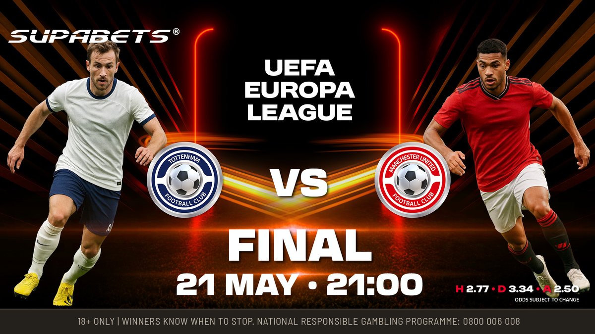 Supabets_mzansi's tweet photo. Okay guys, 3 simple questions, get all correct & you could win a share of R500 bonus💸

1. Who will score first?⚽
2. Who will win?🏆
3. Will the game be won in 90'mins/Extra Time/Shootout?⏰
Remember to ❤️ & retweet

#EuropaLeagueFinal #TOTMUN #Supabets
▶️ https://t.co/WzscwpvUwg
