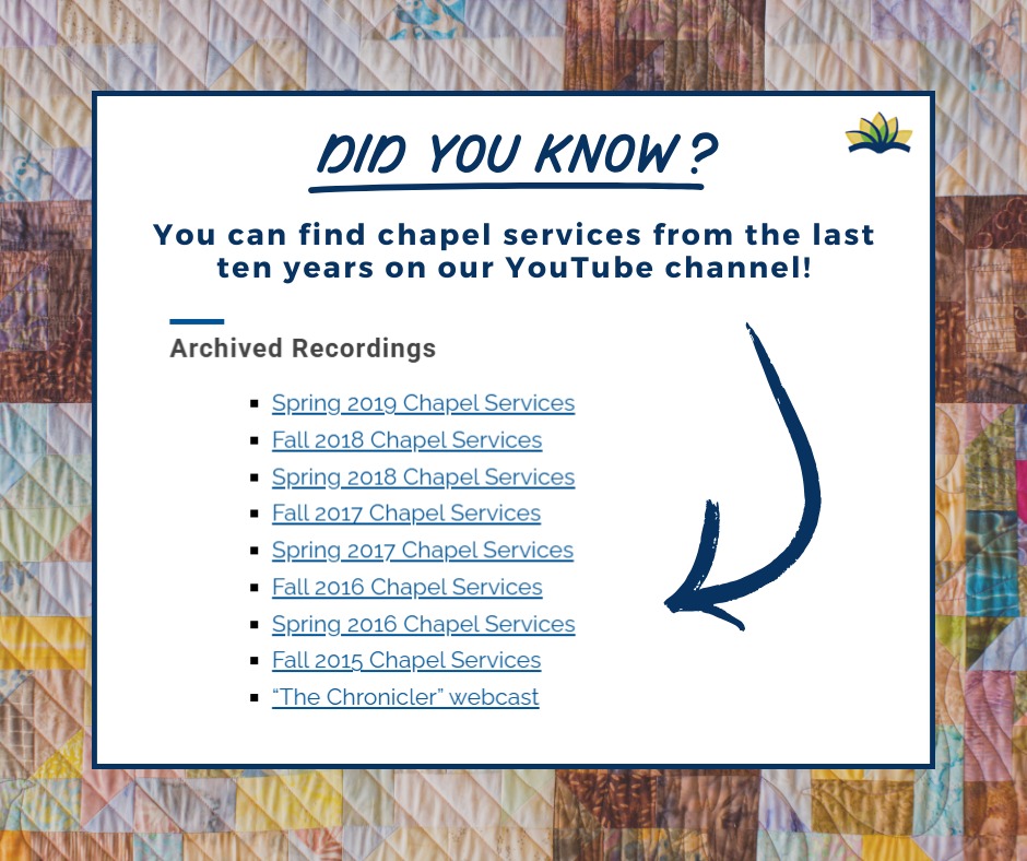 BethanySem's tweet photo. Do you want to watch a chapel service from several years ago? Visit the video vault: https://t.co/3UQvYYf7OZ. https://t.co/6ADjyFhYrV