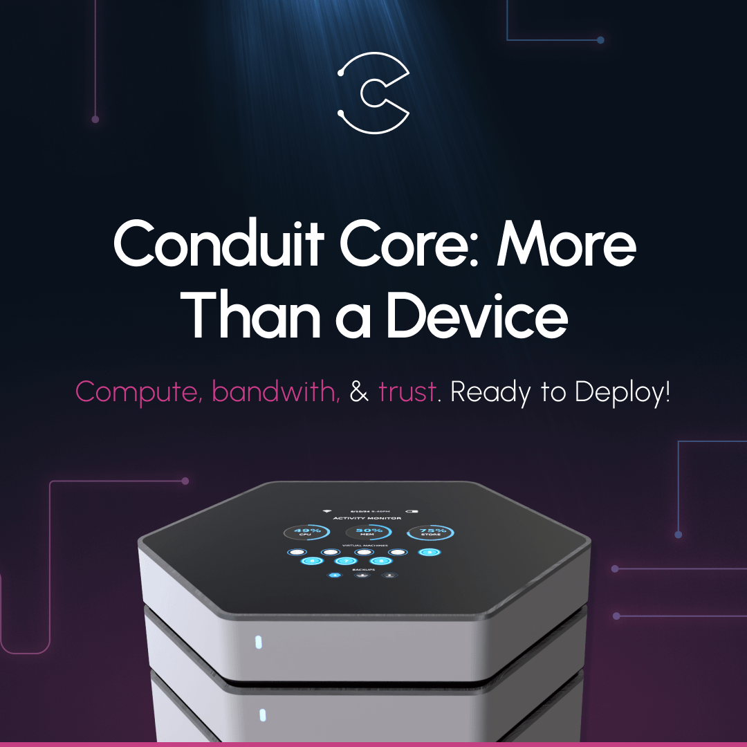 conduit_network's tweet photo. Conduit Core isn’t just a device, it’s a direct tap into decentralized infrastructure.

Compute, bandwidth, security, and trust, packaged and ready to power the next generation of apps. 

Plug in and become essential 🔌 https://t.co/Kz4BfARQDw