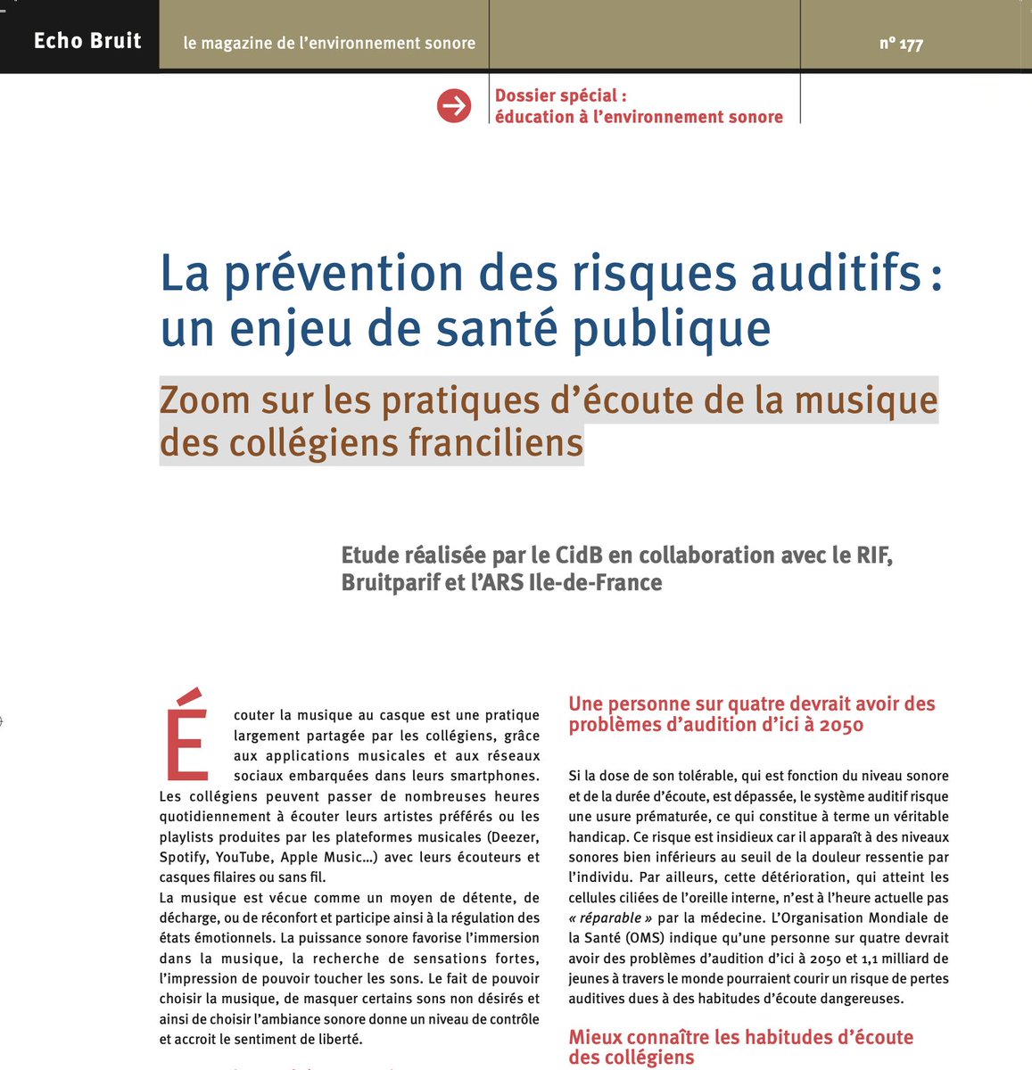 📚 3/5 Zoom sur les pratiques d’écoute de la musique
des collégiens franciliens <a href="/Bruitparif/">Bruitparif</a> <a href="/ARS_IDF/">ARS Île-de-France</a> 

Un dossier détaillé sur l’impact de l’exposition à la musique sur l’audition des jeunes

🔗iledefrance.ars.sante.fr/media/121224/d…

#edmus