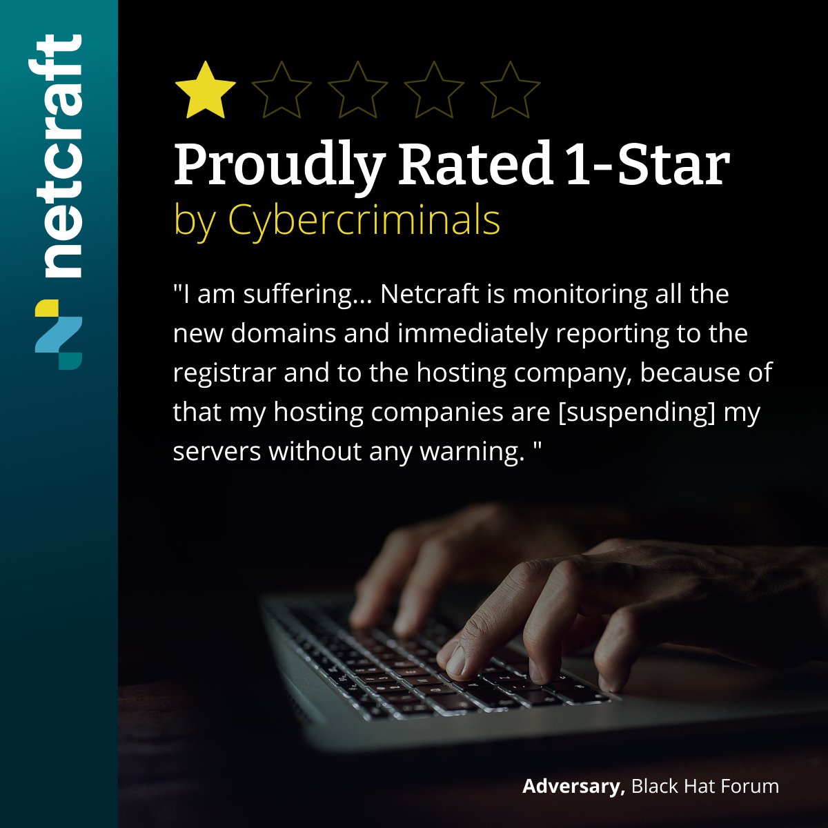 Netcraft makes phishing unprofitable—no wonder we get 1-star ratings from adversaries.

See how we do it: eu1.hubs.ly/H0kgKpf0 

#Phishing #BrandProtection #DRP #Cybersecurity