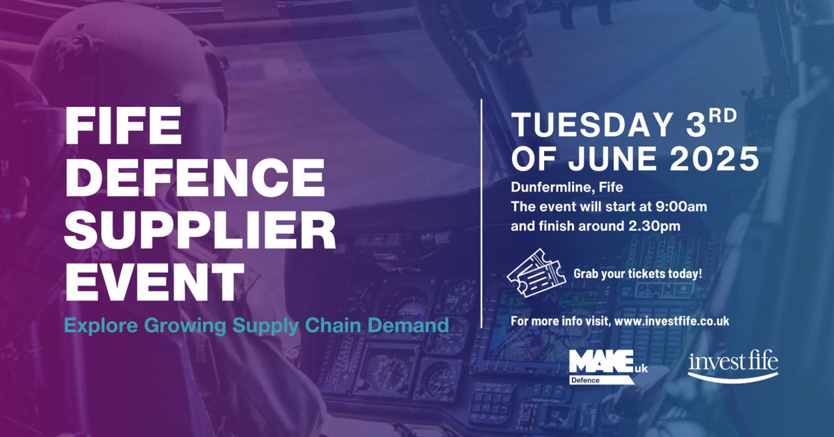 InvestFife is hosting the Fife Defence Supplier Event 2025, to help Fife companies explore the latest opportunities with Prime Contractors, network with industry leaders, and gain valuable insights into upcoming projects and market needs.

eventbrite.co.uk/e/fife-defence…