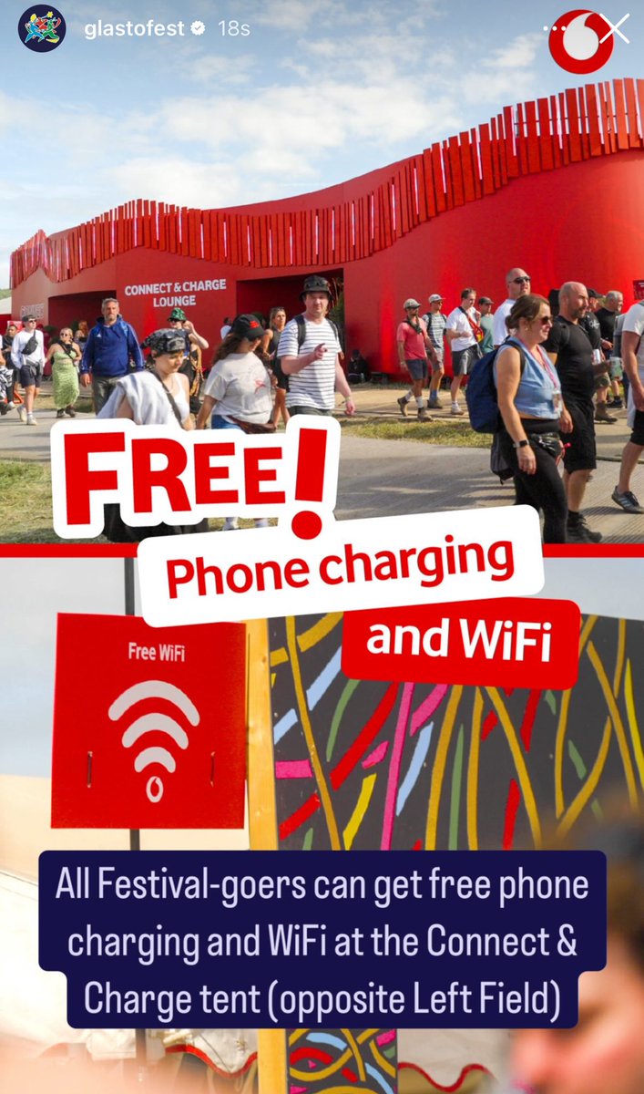 There will be free phone charging and WiFi in the Leftfield area this year 🙌  !  #Glastonbury