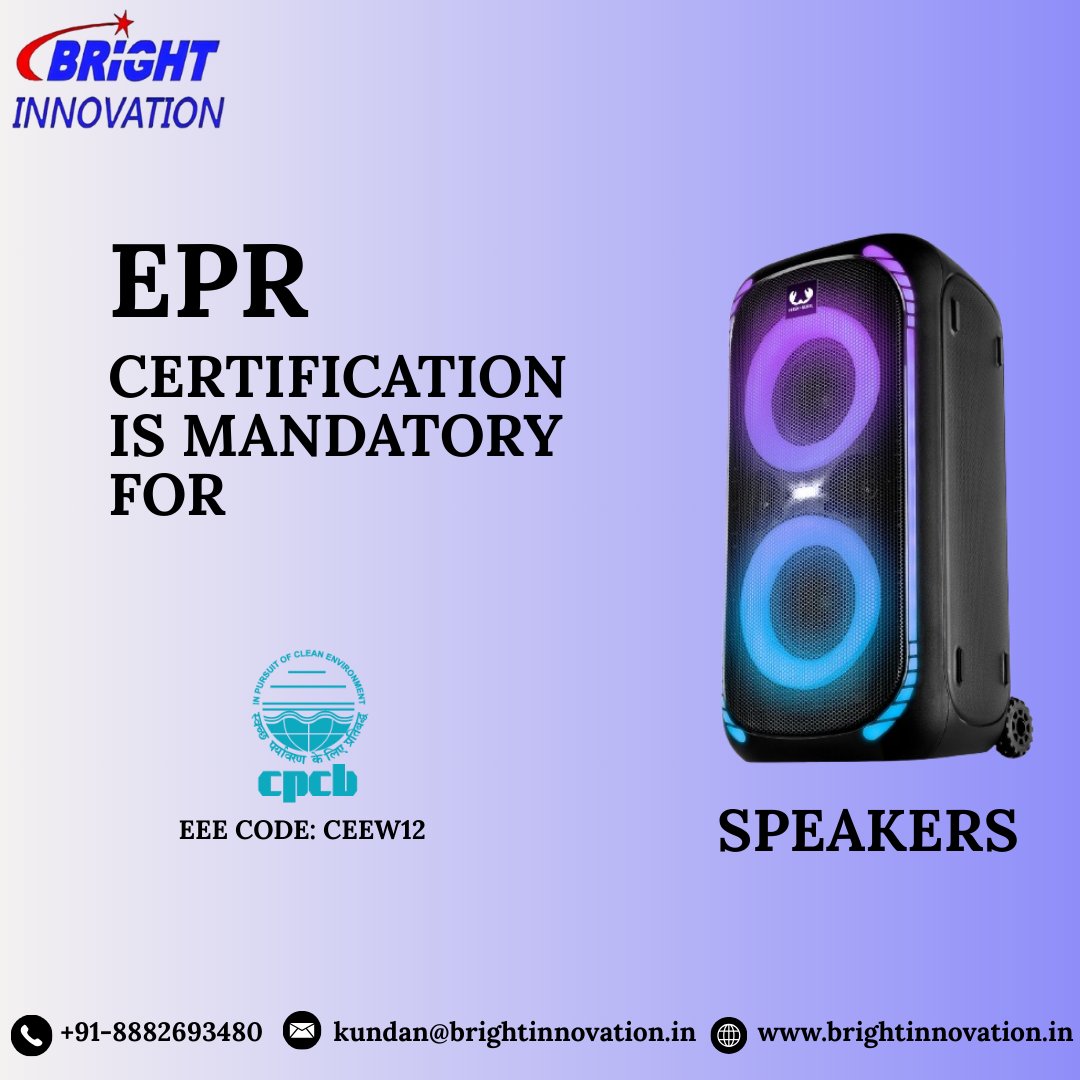 Bright30361's tweet photo. EPR Certification is mandatory for SPEAKERS.
Contact us for more details.
Phone no.- 8882693480
Email id - kundan@brightinnovation.in
Or visit our website https://t.co/O6NhQ1CX47
#epr #eprcertificate #cpcb #eprcertificate #isi #bis #crs #isicertified #biscrs #wpc https://t.co/fo9NNSTbEb