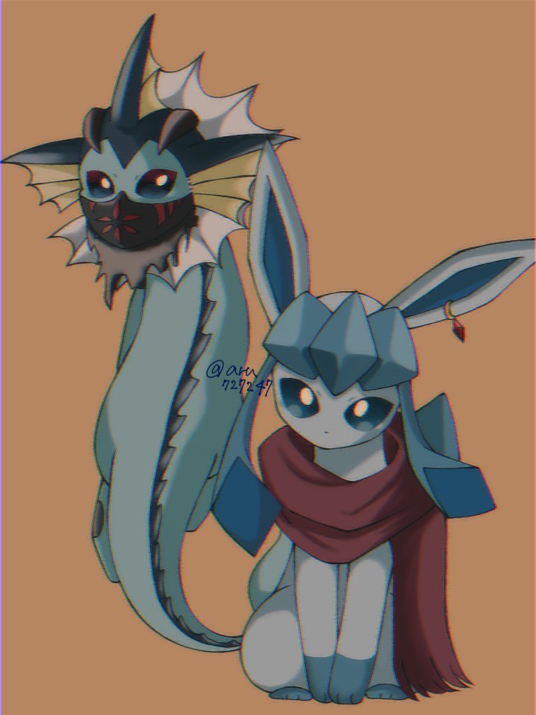 ポケモンイラスト #pokemonfanart #Vaporeon #Glaceon レトロ調