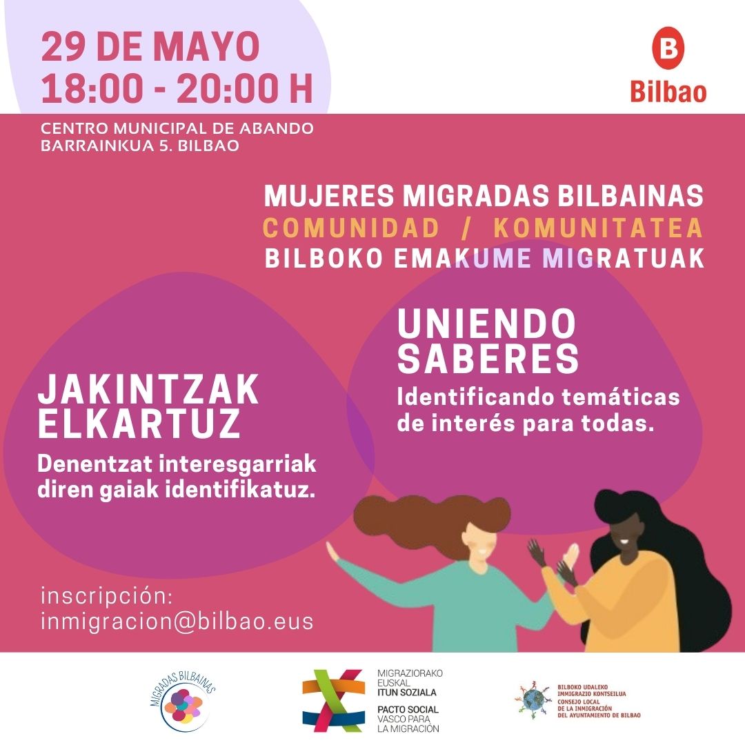 🤝  Bilboko Emakume Migratuen Komunitatea berriz elkartuko da II. Jardunaldiak prestatzeko (09/26, BAT)

💬 Gaiak eta edukiak elkarrekin landuko ditugu

📅 Zatoz eta parte hartu!