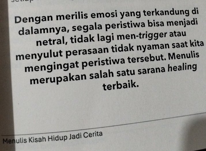 Grace_tine's tweet photo. "Menulislah untuk menjadikan
kehidupan lebih baik."

-- Syamsa Hawa (Penulis, editor, CEO SyamZa Organizer) https://t.co/2CgCJ0nXpZ