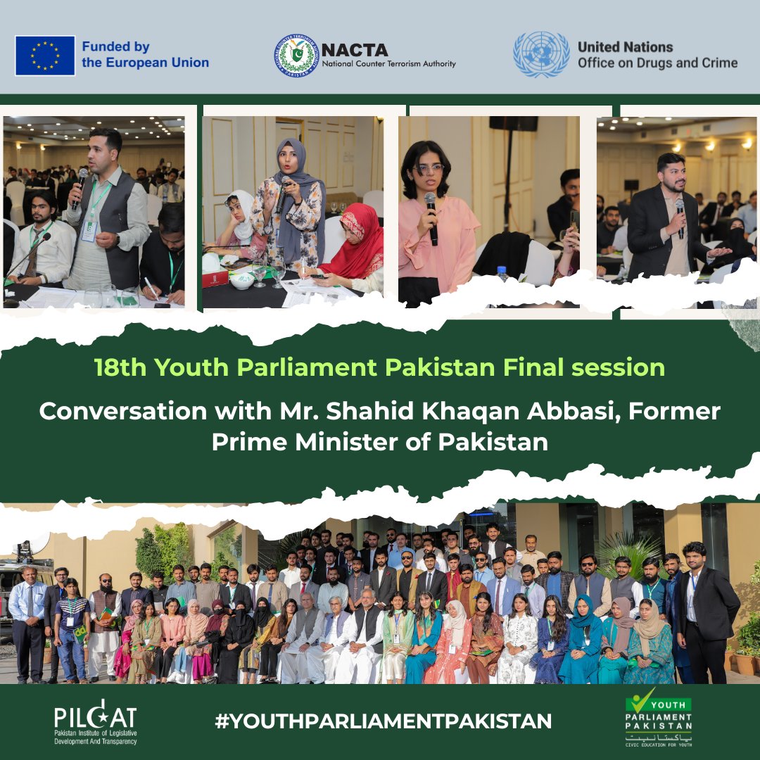 The 18th #YouthParliamentPakistan concluded with a keynote by ex-PM <a href="/ShahidKhaqanAb3/">Shahid Khaqan Abbasi</a> on youth disillusionment &amp; radicalization: “Only rule-based systems can restore hope.”  Supported by

<a href="/EUPakistan/">EUPakistan</a> with <a href="/UNODCPakistan/">UNODC Pakistan</a> &amp; <a href="/NACTAPK/">NACTA</a> 

#YouthLeadership #PCVE #PILDAT