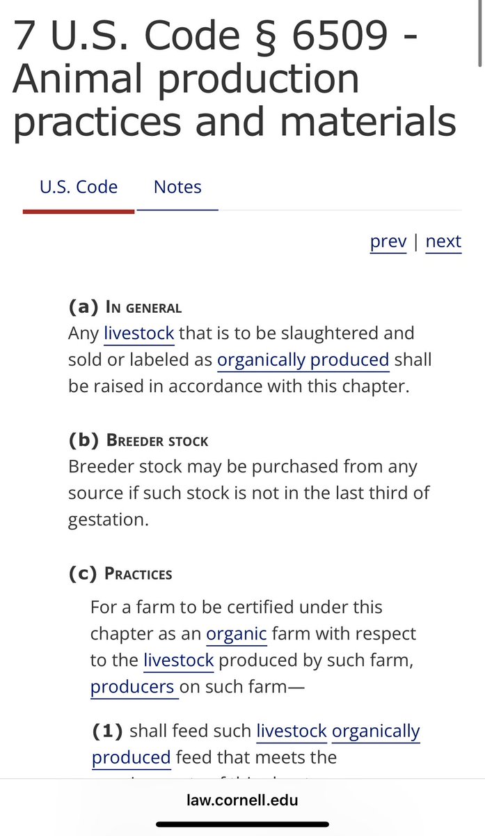 RenzTom's tweet photo. Sorry @RobSchneider but this is accurate. Under the organic food act there is a specific exemption allowing for animals to be called organic even after being vaccinated. This includes mRNA gene therapy poisons. Your organic foot doesn’t actually have to be organic. The law is below: