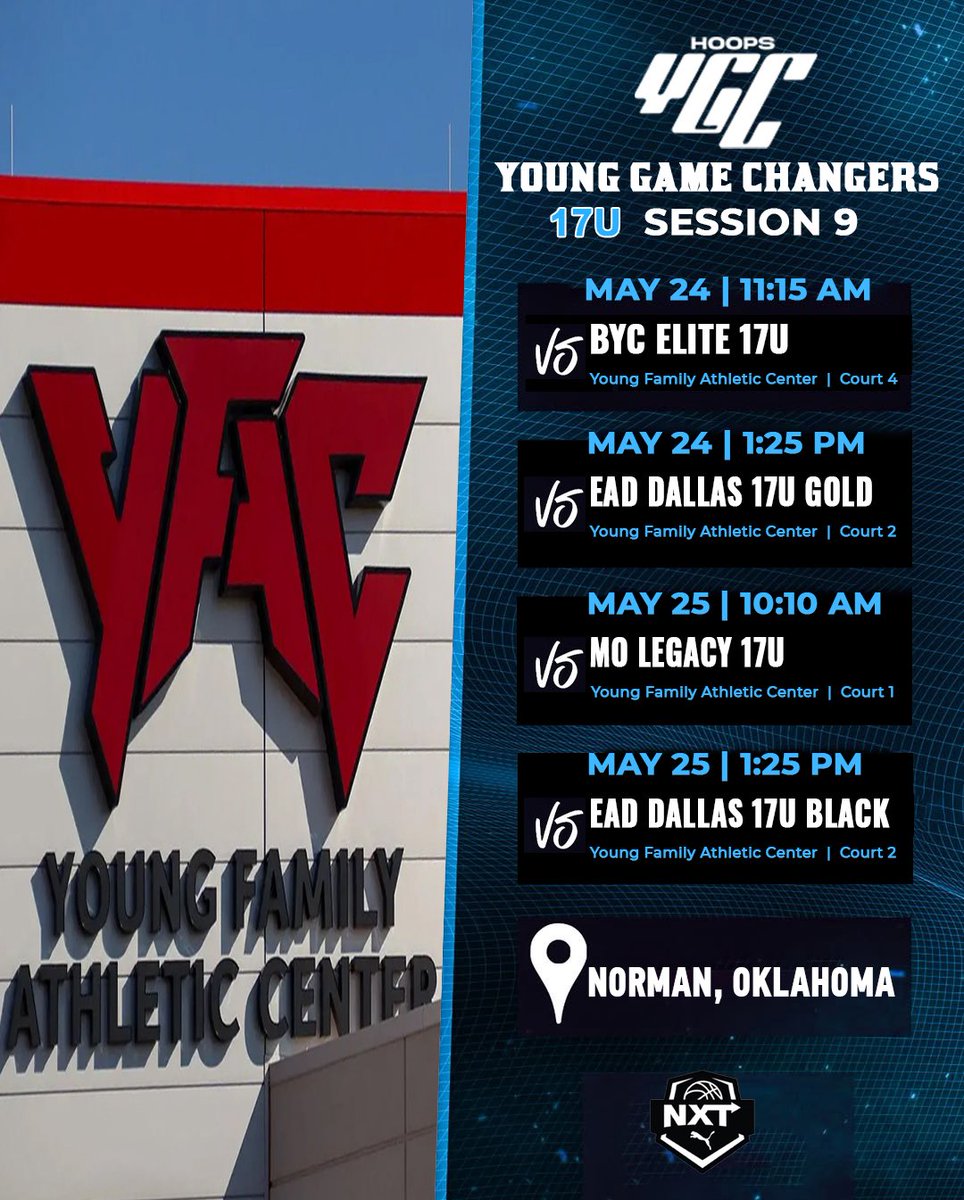 team512elite's tweet photo. We 🌐utside! Catch us at Puma @PRO16League Session 9‼️
📍Norman, Oklahoma
🏟️Young Family Athletic Center
Check out our squad’s schedule for all the weekend action! 🗓️🏀🤩
#ygcfamily🌐 #pumahoops #we🌐utside https://t.co/nNEMKZLQPO