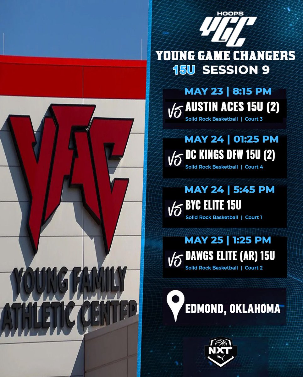 team512elite's tweet photo. We 🌐utside! Catch us at Puma @PRO16League Session 9‼️
📍Norman, Oklahoma
🏟️Young Family Athletic Center
Check out our squad’s schedule for all the weekend action! 🗓️🏀🤩
#ygcfamily🌐 #pumahoops #we🌐utside https://t.co/nNEMKZLQPO