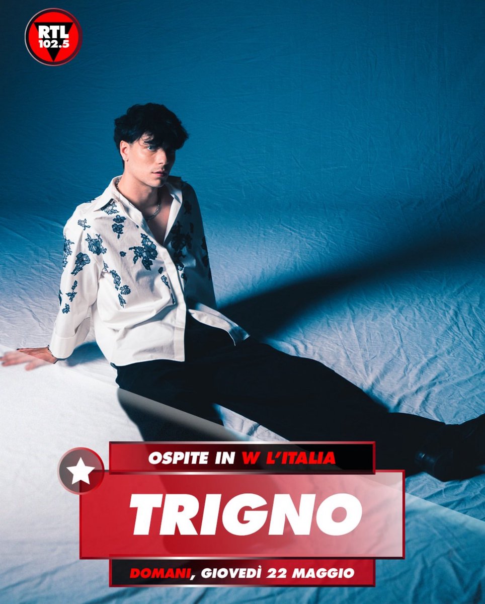 trigno_updates's tweet photo. 🔹domani, 22 maggio, pietro sarà in diretta su @rtl1025 alle 12 in #wlitalia 

segui la diretta ⬇️
https://t.co/tTYarxrBTk
o tramite app 'rtl 102.5 play'
o sul canale 36 del dt/736 di sky

#trigNO #trigNOrtl1025 https://t.co/tUc7c5P4cp