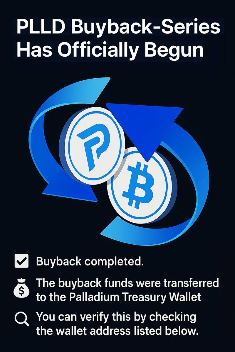 🚨 PLLD's First Buyback Series Was Executed! 🚨
Smart Moves. Strong Vision. Unshakable Commitment.

We’re proud to announce that the first official buyback series of Palladium Network Token (PLLD) has been successfully executed.

🧠 This strategic financial maneuver was carefully